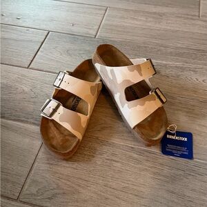 Birkenstock Arizona Camo Two-Strap Sandals in Beige and Tan
